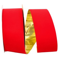 2.625 Inch Red Velvet Ribbon, Gold Metallic Back, 25 Yard Spool (1 Spool) Sale Item